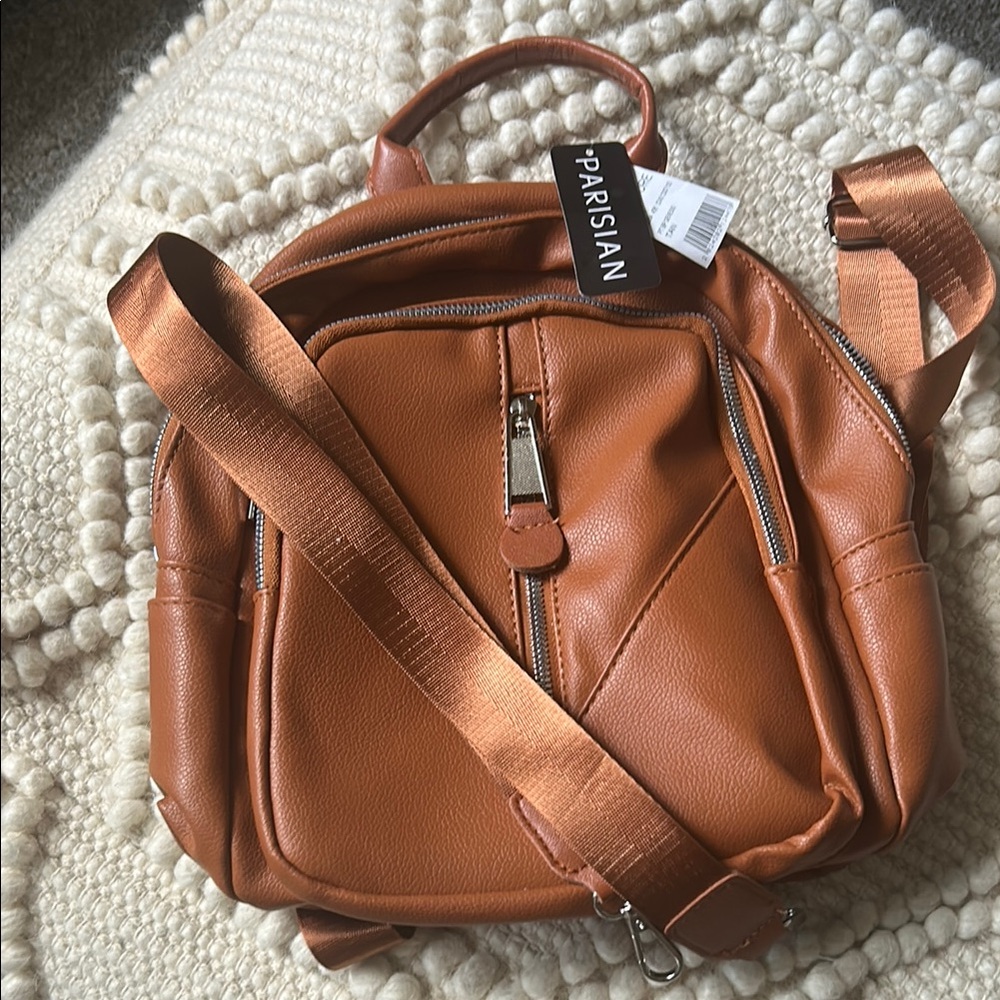 Parisian Tan Backpack with Faux Leather Finish NWT